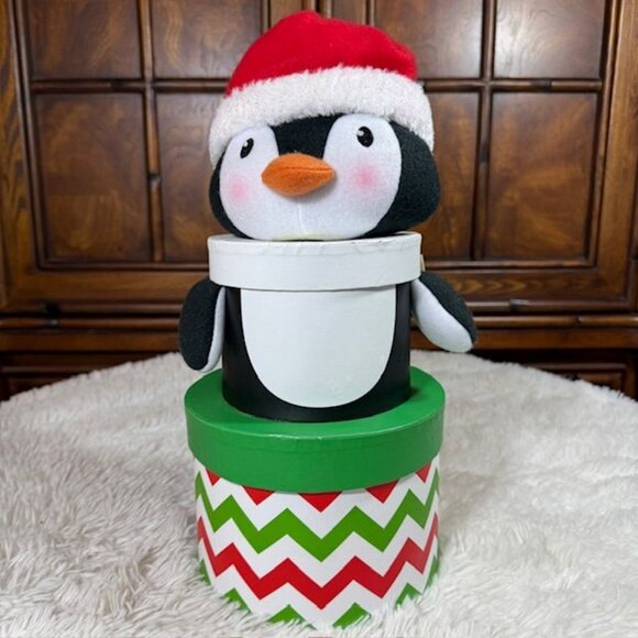 Vintage Dan Dee Collector's Choice Penguin Double Box + Green Velvet Santa Hat - Picture 3 of 16